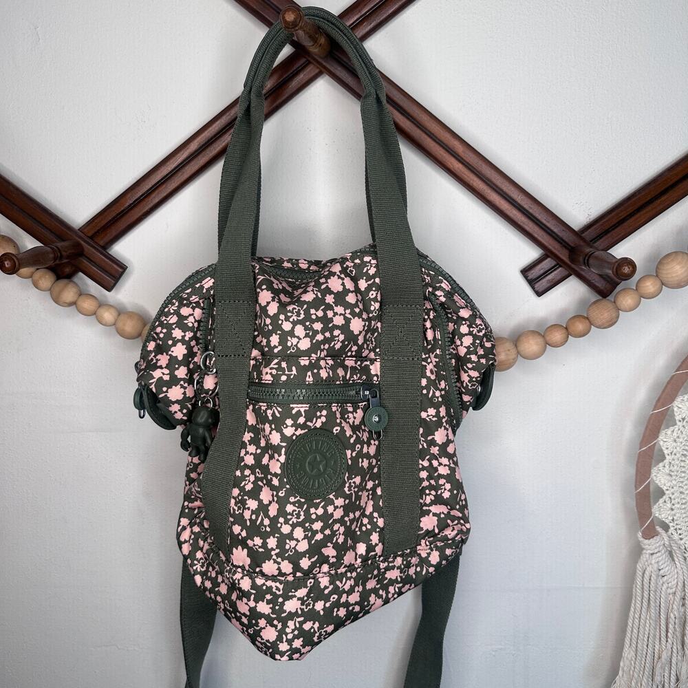 Kipling Green Pink Fresh Floral Art Mini Bag